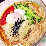 夏野菜♪温卵ぶっかけそうめん